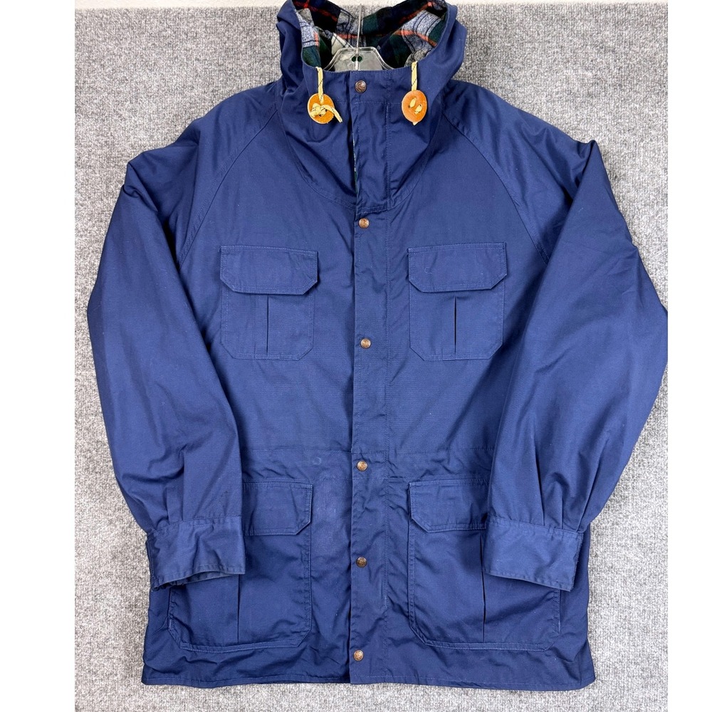 Vintage EMS 60/40 Cloth Mountain Parka Plaid Wool Lined Jacket Blue XL 1980s EUC